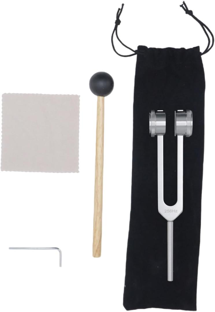 Soundspire 256Hz Tuning Fork, Aluminum with Silicone Hammer & Therapy Kit (Yoga/Meditation Tool)