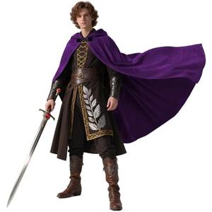 MCJC Medieval Hooded Cape, Renaissance Costume Cloak with Clasp, Full Length, Unisex Adult Halloween Costume