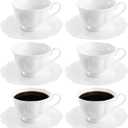 Jucoan Set of 6 Porcelain Tea Cups and Saucers, Bone China Tea Cup Set, 6 oz White Tea Cup Set, Coffee Cups, Espresso Cups, British Tea Cups Gift for Wedding Bridal Shower Birthday Party