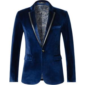 THWEI Mens Velvet Blazer Sport Coat Tuxedo Jacket for Prom Wedding Party Dinner, L