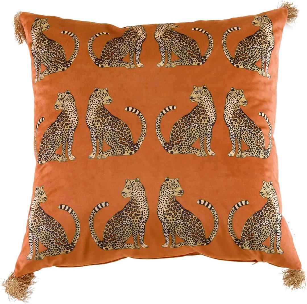 Fall Velvet Decorative Leopard Throw Pillow Covers with Tassels
Square Luxury Style Pattern Pillow Covers Soft Pillowcase for Sofa Couch Bedroom (18"x18",Orange)