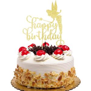 Fairy Happy Birthday Cake Topper Angel Princess Cake Toppers for Birthday Party Decoration Supplies, Gold Glitter