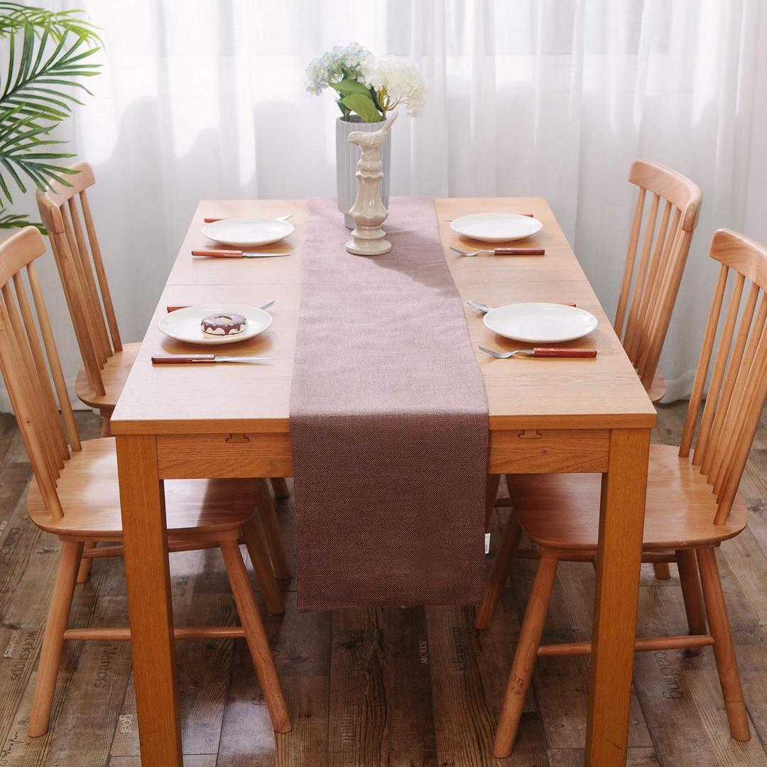 Soft Caddice Faux Linen Table Runner 2 Piece Fabric in 1 for Family Dinners or Gatherings, Indoor or Outdoor Parties, Everyday Use (12 x 72, Seats 4-6 People), Coffee Brown