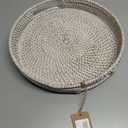 Round Rattan Serving Tray Decorative Woven Ottoman Trays with Handles for Coffee Table White (Small 11.8 inch x 2 inch)