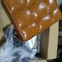 IBUYKE Small 12" H Footrest Stool, Square PU Foot Stool with Metal X-Leg, Multi-Use as Small Side Table, Step Stool for Living Room, Bedroom, Entryway, Office, Light Brown WBD012J