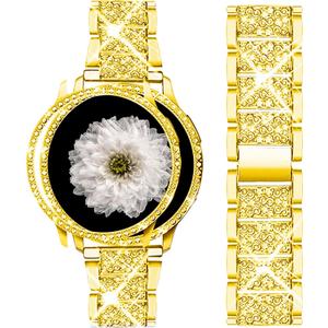 Mosonio Band ONLY Compatible with Samsung Galaxy Watch 6 40mm / 44mm, 20mm Bling Metal Galaxy Watch 6 Band with Bling Protective Cover Case for Women, Bling galaxy watch 6 Replacement Strap for Daily wear (Color & Size Optional (Gold)