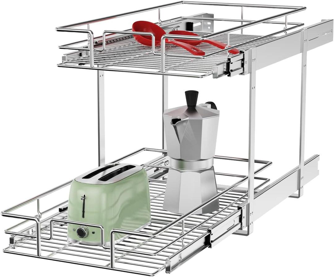ROOMTEC Individual Pull Out Cabinet Organizer (11" W x 21" D), 2 Tier Spice Rack Organizer for Cabinet, Slide Out Drawer Pantry Shelf Organization and Storage for Kitchen Bathroom