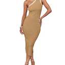 ZESICA Women's Sleeveless One Shoulder Bodycon Sweater Dress Toffee XL (Beige, XL)