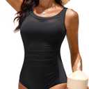 Tempt Me Women One Piece Mesh Swimsuits Tummy Control Swimwear (X-Large, 1 Black)