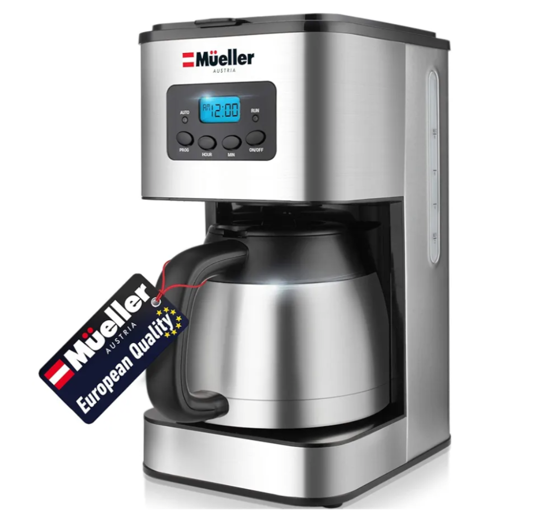 Mueller Ultra Brew Thermal Coffee Maker, 8 cup (34oz) Carafe, Keep Warm, Auto Shut-Off, LCD Display Coffee Machine, Programmable, Delay Brew Function, Stainless Steel