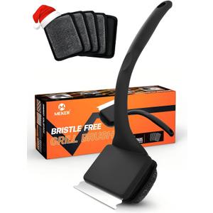 MEKER Grill Brush Bristle Free, Grill Cleaner Brush with 5 BBQ Replacement Head for Cast Iron, Stainless Steel Grates, Safe Grill Scraper Outdoor BBQ Grill, Black