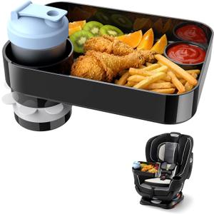 2Pack Car Seat Snack Tray for Kids, Mess-Free Square Travel Tray Cup Holder Snack Tray, Durable Car Food Tray for Toddlers, Universal Fit Kids Travel Road Trip Essentials (2, Black)