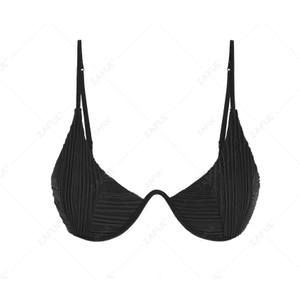 ZAFUL  Swimsuit Top for Women Ribbed String Bikini Top 2024  Black XS 