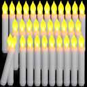 Macarrie 60 Pcs Flameless LED Taper Candle Battery Operated Flickering LED Candle with Warm Light for Church Valentines, Battery Not Included(White Candle Yellow Light)