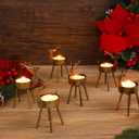 Juegoal Reindeer Tealight Candle Holders, Set of 6 Christmas Decorations Standing Iron Metal with Rustic Bronze Finish, Durable and Rust-Proof Candlestick Holiday Tabletop Centerpiece and Display