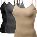 Emmalise Women's Camisole Built in Bra Wireless Fabric Support Short Cami (Medium, 3 Pk - Black, Charcoal, Khaki)