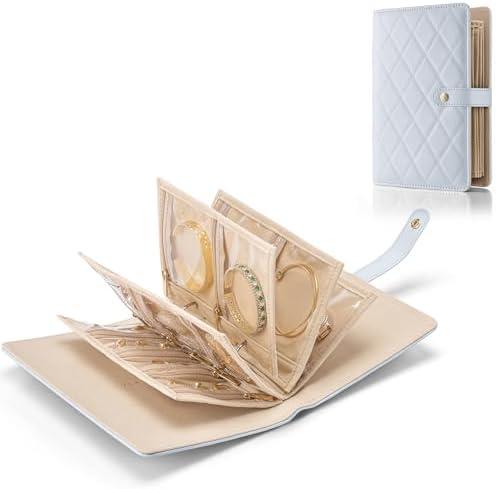 Vlando Travel Jewelry Organizer Case, Foldable Jewelry Bags Jewelry Storage Book Ring Binder with Clear Zipper Velvet Pouch Bag for Travel Essentials,Rings,Necklace,Earrings,Bracelets-Blue