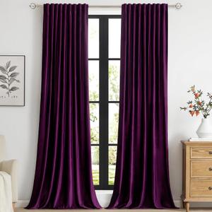 PRIMROSE Purple Velvet Curtains 84 inch Long for Living Room, Set of 2 Panels Blackout Rod Pocket Back Tab Window Treatment Room Darkening Heavy Decorative Curtains Drapes for Bedroom