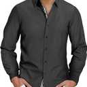 Men's Stretch Denim Dress Shirt Long Sleeve Casual Button Down Everyday Shirts Fall Winter Wedding Shirts (Black, L)