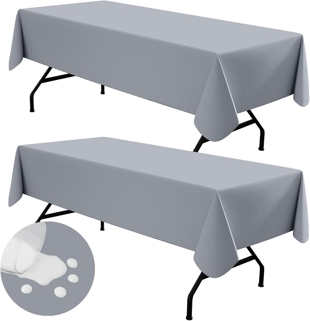 homing 2 Pack Rectangle Vinyl Tablecloth, Waterproof Spillproof Plastic Flannel Backed Table Cloth, Wipe Clean Table Cover for Dining, Buffet Parties and Camping (Grey, 60" x 84")
