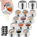 12pcs Stainless Steel Spice Jars, Magnetic Condiment Tins Magnetic Spice Jar With Clear Lid And Holes Sift&Pour - Easy To Clean