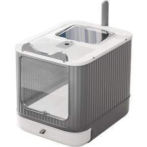 Upgraded Fully Enclosed Cat Litter Box with Lid, Covered Cat Box Enclosure, Anti-Splashing Easy to Clean Kitty Litter Boxes with Drawer, 3 Modes can Use from Kitten to Adult(White & Grey)