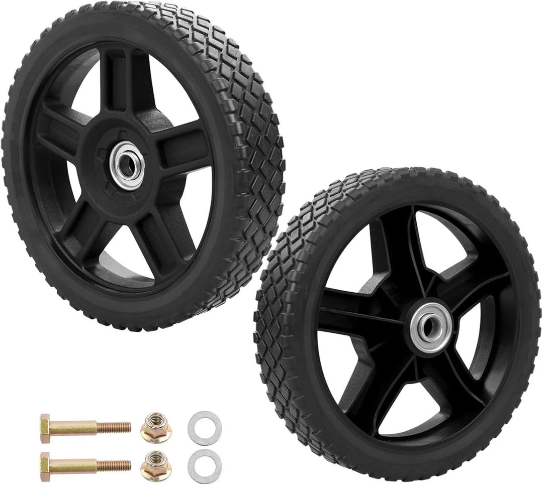 HQPASFY 8 Inch Lawn Mower Wheels 2 Pack 8" Push Lawn Mower Wheels with Bolts & Nuts kits Fits Most Standard Push Lawn Mowers Garden Trucks Garden Carts Generator Hand Trucks Lawn Tractors (8"1.75")