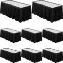 Tegeme 8 Pieces 29 in x 14 ft Plastic Table Skirts for Rectangle Tables Disposable Ruffle Table Skirts with Adhesive Strip for Party Wedding Reception Birthday baby shower (Black)