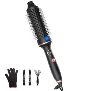 Thermal Brush for Blowout Look, Volumizing 1.5 Inch Heated Round Brush for Curl, Ionic Curling Iron Wand, Light Black