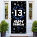 Happy 13th Birthday Decoration for Boys Girls, Fabric Official Teenager Backdrop Banner Blue White, 13 Year Old Birthday Party Yard Sign Photo Props Door Decor Supplies for Outside Inside
