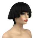 Aimole Short Yaki Straight Synthetic Wigs Black Mushroom Head Wig Bowl haircut Wigs Bob Natural Black (1B Black)