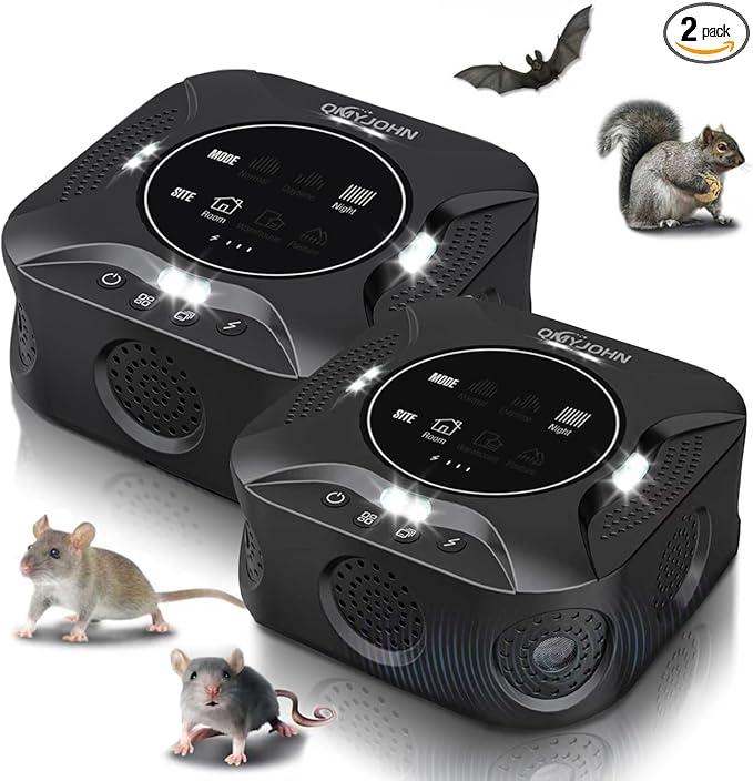 LED Display2 Packs Ultrasonic pest Repeller Indoor,MultiMode Variable Frequency,with LED Strobe Light,Squirrel Repellent for House,Prevent Adaptation.Suitable for Houses,attics,garages,etc.