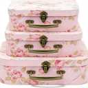 Cheardia 3 Pack Paperboard Suitcases Storage Box, Decorative Storage Boxes Gift Boxe With Lid, Stackable Cardboard Trunk for Photo Keepsake Home Decoration Wedding Anniversary Birthday Pink 3 Size