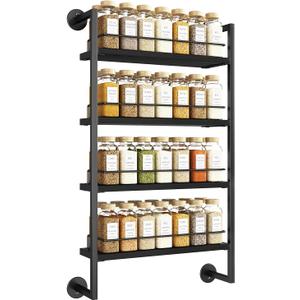 IBUYKE Spice Rack Wall Mount,4 Tier Hanging Seasoning Organizer, Spice Rack for Wall for up to 50 Jars,Spice Organization for Kitchen Cabinet,Living Room,Bathroom,Pantry,Black UTLJ016B