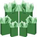 qiqee Deep Green Gift Bags with Tissue Paper Mulit Assorted Sizes 10PCS Present Party Favor Birthday Bags(2pcs Large 13", 4pcs Medium 9", 4pcs Small 6"22pcs Tissue Paper)