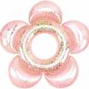 HeySplash Pool Floats for Adults, Large Floats Inflatable Floatie Loungers with Glitter, Swim Tube River Lake Wedding Bride Engagement Party Decor Toy Raft, Flower Bachelorette Fun Decor, Rose Gold