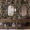 HAOKHOME Peel and Stick Wallpaper Boho Mushroom Removable Stick on Forest Contact Paper for Bathroom Black/Brown/Green 17.3in x 32.8ft