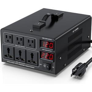 6000W Voltage Converter Transformer(110V to 220V or 220V to 110V) Step Up/Down Converter 110/120 Volt - 220/240 Volt w/US Power Cord,Circuit Breaker Protection, LCD Screen Display