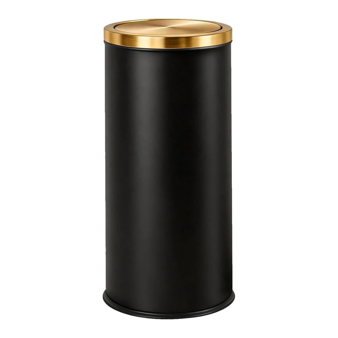 30L/8GAL Black Gold Kitchen Trash Can Golden Brass Commercial Garbage Can Large Capacity Flip Trash Can for Kitchen,Shopping Mall,Elevator Gate,Airport, Hotel,Commercial (Black, 30L)