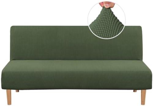 H.VERSAILTEX Armless Futon Cover Stretch Sofa Bed Slipcover Protector Elastic Feature Rich Textured High Spandex Small Checks Jacquard Fabric Futon Cover, Machine Washable, Bronze Green