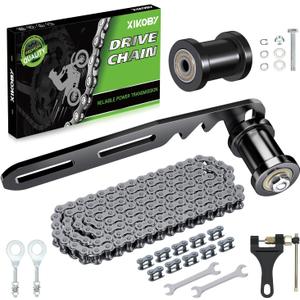 Mini Bike Chain Tensioner Adjuster Bracket & 420 Chain 132 Links Compatible with Coleman CT200U BT200X CT200U-EX Predator 212cc 196cc 6.5HP Mini Bike Parts with Master Link 8mm Chain Roller