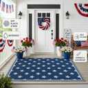 3x5ft Patriotic Outdoor Rug Waterproof Plastic Straw Patio Mat Reversible Red White and Blue Striped Area Rug for Camping RV Porch Deck Backyard 4th of July Independence Day Decorations(Star)