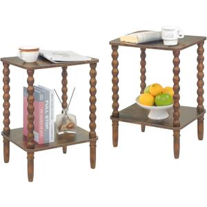 Fultyle Side Tables Set of 2, Small End Table with Storage Shelf, Night Stand Set 2 Bedside Tables for Living Room, Bedroom, Office and Small Spaces (Rustic Brown)