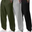 August Alley 3 Pack Big and Tall Sweatpants for Men Athletic Workout Jogger Lounge Pants with Pockets and Drawstring (XX-Large, Black,Light Gray,Army Green)