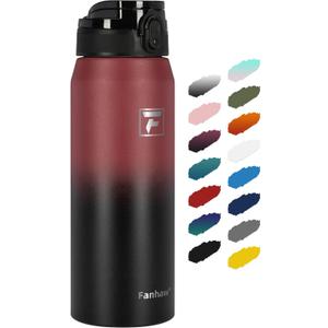 Fanhaw 24 Oz Insulated Stainless Steel Vacuum Water Bottle with Anti-Dust Pop-Open Lid - For Kids, Women, Men | Leak & Sweat Proof (Red Black)