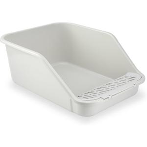 SpaceTime Large Cat Litter Box with High Sides,Cat Boxes for Indoor Cats,Cat Litter Pan for Kitty,Litter Box with Low Entry,Easy to Clean,Anti-Splashing (Grey)