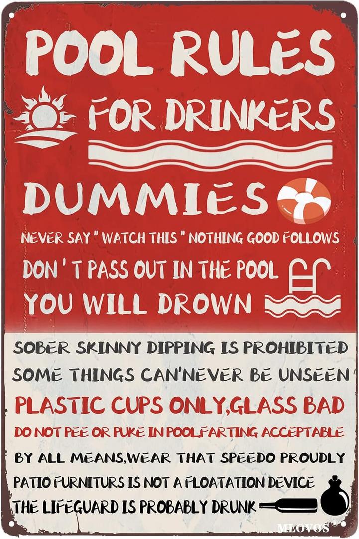 Funny Pool Decor Metal Tin Sign 8x12 Inches