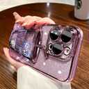 3D Bling Sparkle Plating Juice Bottle Designer Phone Case Compatible with iPhone 15 Pro, Cute Liquid Floating Gradient Glitter Quicksand Cup Phone Case Cover with Camera Protection for Women - Purple