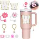 Mity rain Set for Stanley: 10pcs Cup Accessories, Straw Cover Cap, Spill Proof Stopper, Letter Charm, Style W, 30 oz