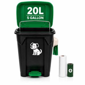 20L/5 Gallon Outdoor Dog Poop Trash Can, Lid Odor Control, Hands-Free Pedal, Removable Inner Bin, Poop Bag Dispenser, Includes Poop Bags and Trash Bags for Inner Bin. Back Yard, Porch, Deck, Garage